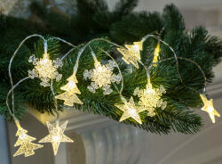  LED karácsonyi lánc, hópehely, fa, csillag, elemes (CHRSTSSTA10WW)