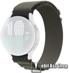 Okosóra Alpesi szíj - egybe­szőtt szövet­, Z kapocs, légáteresztő, állítható - SÖTÉTZÖLD - 225mm hosszú - SAMSUNG Galaxy Watch4 Classic 46mm / 42mm / Watch4 44mm / 40mm / Watch5 44mm /40mm / Watch5 Pr
