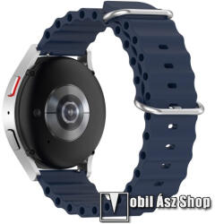  Okosóra szíj - szilikon, cső­szerkezetes kialakítás, rugalmas, csatos - SÖTÉTKÉK - 132mm+86mm hosszú, 20mm széles - SAMSUNG Galaxy Watch 42mm / Amazfit GTS / Galaxy Watch3 41mm / HUAWEI Watch GT 2 42m