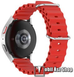  Okosóra szíj - szilikon, cső­szerkezetes kialakítás, rugalmas, csatos - PIROS - 132mm+86mm hosszú, 22mm széles - SAMSUNG Galaxy Watch 46mm / Watch GT2 46mm / Watch GT 2e / Galaxy Watch3 45mm / Honor M