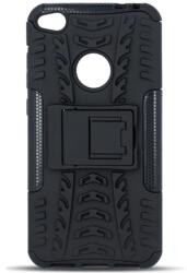TokShop LG K52 / K62, Műanyag hátlap védőtok, Defender, kitámasztóval és szilikon belsővel, autógumi minta, fekete (96355) (96355)