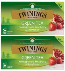 TWININGS Set 2 x 25 Pliculete Ceai Twinings Verde cu Aroma de Rodie, Zmeura si Capsuni