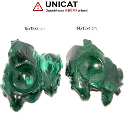 Bol din Malachit Mineral Natural Broasca - 14-15 x 12-13 x 3-4 cm - 1 Buc