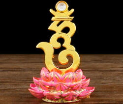  Silaba Hum pe lotus, mantra Akshobhya pentru căsătorie, metal solid 7.5 cm
