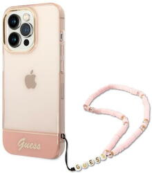 GUESS Husa Husa telefon Guess pentru iPhone 14 Pro, Camera Outline and Logo Script with strap, Plastic, Roz (GUHCP14LHGCOHP) - vexio