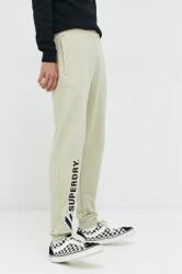 Superdry pantaloni de trening din bumbac barbati, culoarea bej, cu imprimeu 9BYY-SPM0LA_01X