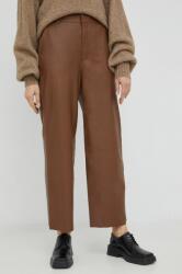 Gestuz pantaloni de piele femei, culoarea maro, drept, high waist PPYY-SPD0SK_98X