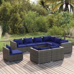 vidaXL Set mobilier de grădină cu perne, 9 piese, gri, poliratan (3102646) - comfy