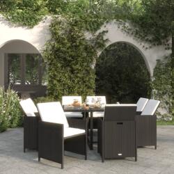 vidaXL Set mobilier de grădină cu perne, 9 piese, negru, poliratan (3095505) - comfy