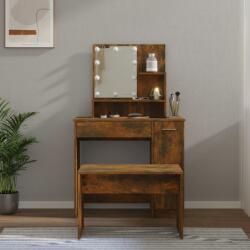 vidaXL Set măsuță de toaletă cu LED, stejar fumuriu, lemn prelucrat (3114120) - comfy