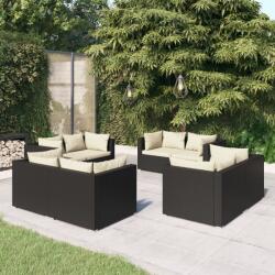 vidaXL Set mobilier de grădină cu perne, 8 piese, negru, poliratan (3101551) - comfy