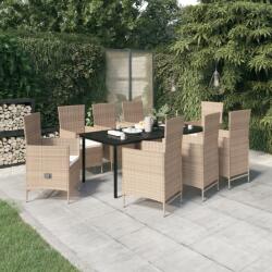 vidaXL Set mobilier pentru grădină cu perne, 9 piese, bej (3099442)