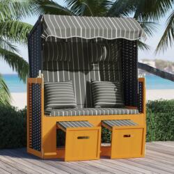 vidaXL Scaun de plajă cu perne, negru&gri, poliratan și lemn masiv (318666) - comfy