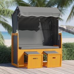 vidaXL Scaun de plajă cu baldachin negru/antracit poliratan/lemn masiv (318658) - comfy