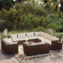 vidaXL Set mobilier de grădină cu perne, 12 piese, maro, poliratan (3102882) - comfy