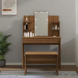 vidaXL Set măsuță de toaletă cu LED, stejar maro, lemn prelucrat (3114130) - comfy