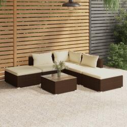 vidaXL Set mobilier de grădină cu perne, 6 piese, maro, poliratan (3101602) - comfy