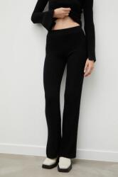 Herskind pantaloni de lana femei, culoarea negru, evazati, high waist MBYY-SPD017_99X