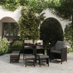 vidaXL Set mobilier de grădină cu perne, 9 piese, negru, poliratan (3095508) - comfy