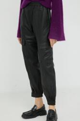 Gestuz pantaloni de piele Kallie femei, culoarea negru, high waist 9BYY-SPD0CO_99X