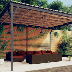vidaXL Set mobilier de grădină cu perne, 10 piese, maro, poliratan (3102043) - comfy