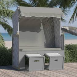 vidaXL Scaun de plajă cu baldachin, gri, poliratan și lemn masiv (318650) - comfy