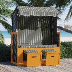 vidaXL Scaun de plajă cu baldachin, negru&gri, poliratan și lemn masiv (318657) - comfy
