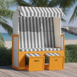 vidaXL Scaun de plajă cu baldachin, alb&gri, poliratan și lemn masiv (318654) - comfy