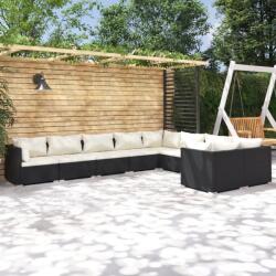 vidaXL Set mobilier de grădină cu perne, 9 piese, negru, poliratan (3102759) - comfy