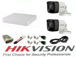 Hikvision Sistem supraveghere video Hikvision 2 camere 5MP Turbo HD IR 80M cu DVR Hikvision 4 canale full accesorii cablu coaxial (201901014489) - antivandal