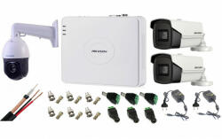 Hikvision Kit supraveghere Hikvision 3 camere 1 Speed Dome TurboHD 2MP IR 100m zoom 25X 2 camere 5MP ir 40m DVR 4 canale full accesorii (201901014510) - antivandal