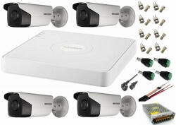 Hikvision Sistem supraveghere video Hikvision 4 camere de exterior 5MP Turbo HD 2 cu IR 80M si 2 cu IR 40M, full accesorii (201901014439) - antivandal
