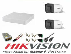 Hikvision Sistem supraveghere video Hikvision 2 camere 5MP TurboHD IR 40M cu DVR Hikvision 4 canale full accesorii internet (201901014502) - antivandal