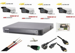 Hikvision Sistem supraveghere video ultra profesional Hikvision 4 camere Ultra HD 8MP 4K, DVR 4 canale, full accesorii, live internet (201903000149) - antivandal