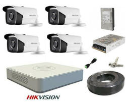 Hikvision Kit sistem profesional 4 camere supraveghere FULL HD 40 m IR HIKVISION complet, lentila 2.8mm+ accesorii +hard 1TB+CADOU UPS WELL (201903000002) - antivandal