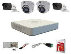Hikvision Sistem supraveghere mixt complet Hikvision 4 camere Turbo HD 5 MP 20 m IR si 80 ir DVR 4 canale cu toate accesoriile CADOU HDD 1TB (201903000114) - antivandal
