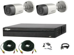 Dahua Sistem supraveghere video profesional Dahua exterior 2 camere 2MP, Smart IR20m cu DVR DAHUA 4 canale, live internet (201903000150) - antivandal