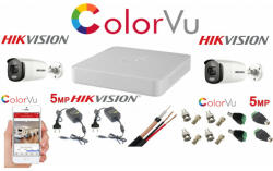 Hikvision Sistem supraveghere profesional Hikvision Color Vu 2 camere 5MP IR40m DVR 4 canale full accesorii (201901014341) - antivandal