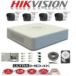 Hikvision Kit complet 4 camere supraveghere exterior 5MP TurboHD Hikvision IR 20M DVR 4 Canale sursa alimentare accesorii + hard 1TB (201801014717) - antivandal