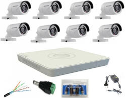 Hikvision Sistem supraveghere profesional Hikvision cu 8 camere video de 2MP FULL HD IR 20m, accesorii montaj incluse (201801014788) - antivandal