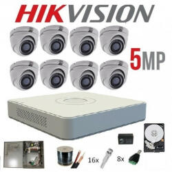 Hikvision Kit complet 8 camere supraveghere interior 5MP TURBOHD HIKVISION 20 m IR, sursa backup, accesorii, HDD 2 TB (201801014738)