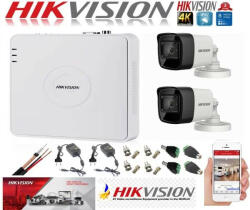 Hikvision Sistem supraveghere ultraprofesional Hikvision 2 camere 8MP 4K DVR 4 canale accesorii incluse (201901014420) - antivandal