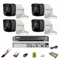 Hikvision Sistem supraveghere 4 camere Hikvision 8MP, 2.8mm, IR 30m, DVR 4 canale 8MP, accesorii, hard disk (32574-)