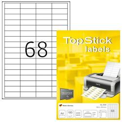 TopStick No. 8729 univerzális 48, 5x16, 9mm méretű, fehér öntapadós etikett címke A4-es íven - 6500 címke / doboz - 100 ív / doboz (TopStick 8729)