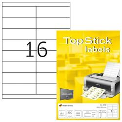 TopStick No. 8732 univerzális 105x33, 8mm méretű, fehér öntapadós etikett címke A4-es íven - 1600 címke / doboz - 100 ív / doboz (TopStick 8732)