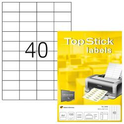 TopStick No. 8698 univerzális 52, 5x29, 7mm méretű, fehér öntapadós etikett címke A4-es íven - 4000 címke / doboz - 100 ív / doboz (TopStick 8698)
