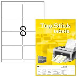 TopStick No. 8758 univerzális 99, 1x67, 7mm méretű, fehér öntapadós etikett címke A4-es íven - 800 címke / doboz - 100 ív / doboz (TopStick 8758)