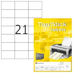 TopStick No. 8708 univerzális 70x42, 3mm méretű, fehér öntapadós etikett címke A4-es íven - 2100 címke / doboz - 100 ív / doboz (TopStick 8708)