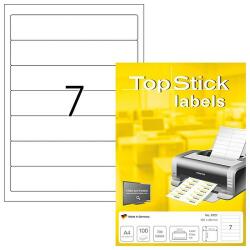 TopStick No. 8721 univerzális 192x38mm méretű, fehér öntapadós etikett címke A4-es íven - 700 címke / doboz - 100 ív / doboz (TopStick 8721)