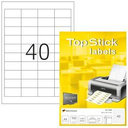 TopStick No. 8658 univerzális 48, 5x25, 4mm méretű, fehér öntapadós etikett címke A4-es íven - 4000 címke / doboz - 100 ív / doboz (TopStick 8658)